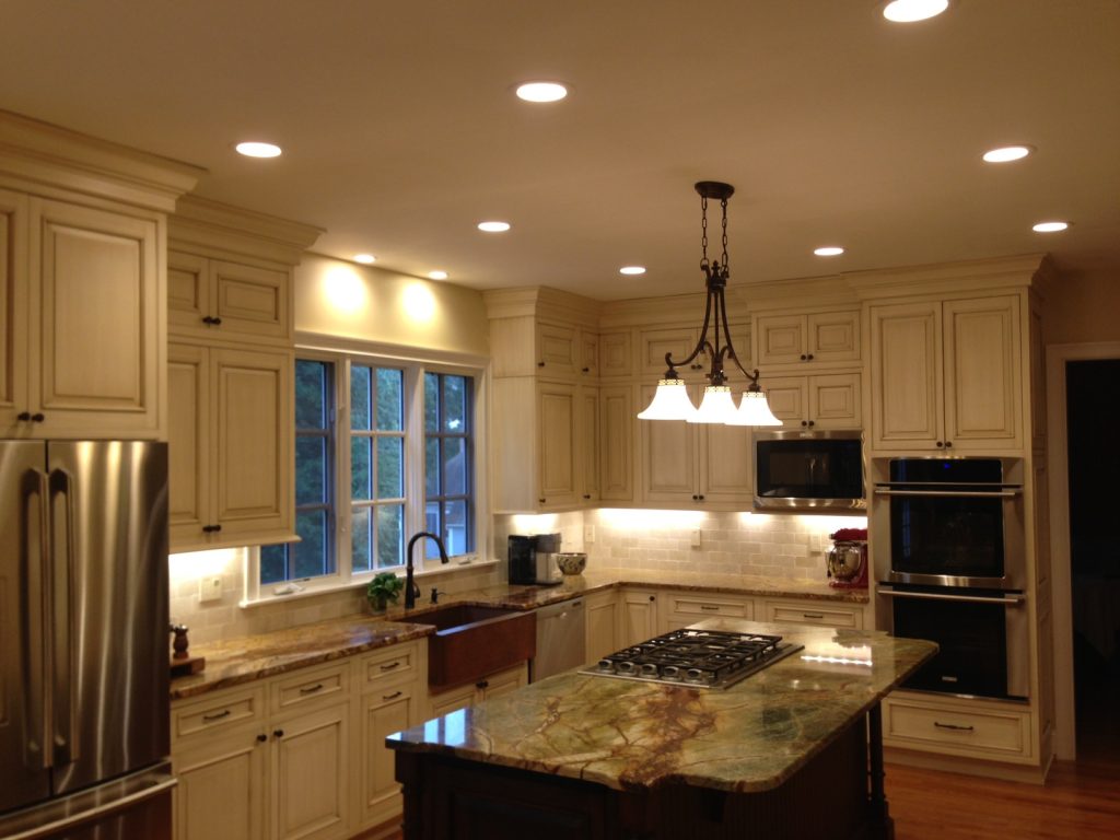 Recessed lighting installed by SparkWise Electric in a Northern Virginia kitchen
