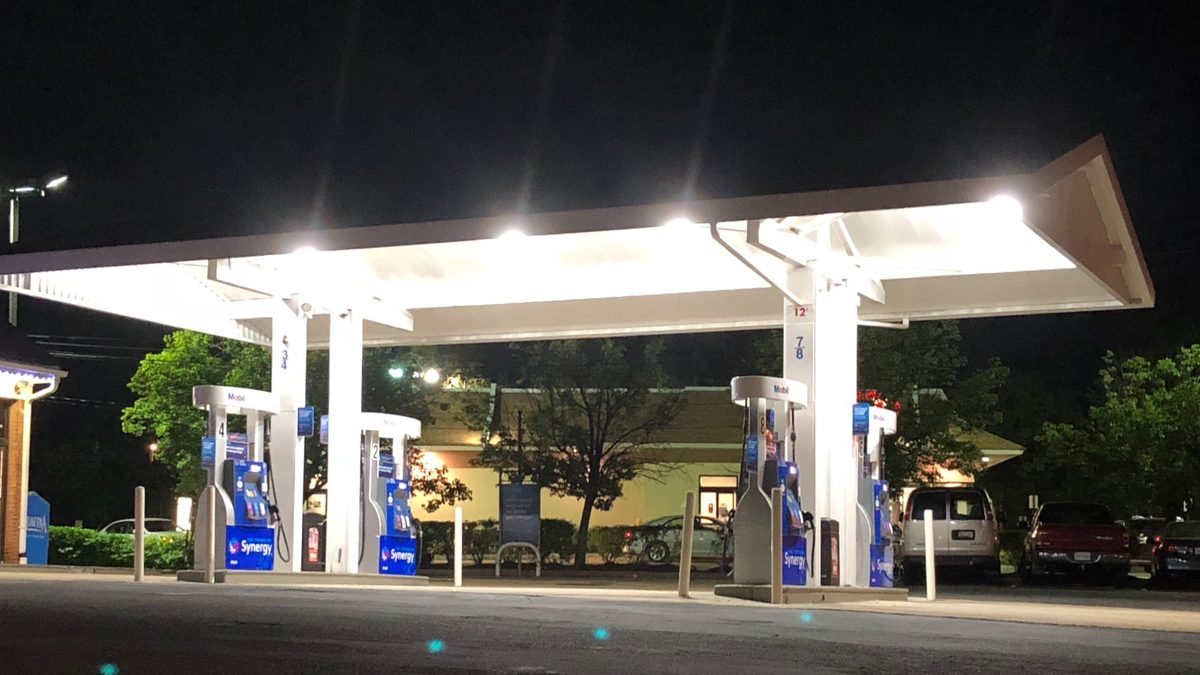 Commercial LED canopy lighting at gas station - bright energy efficient LED retrofit Northern Virginia