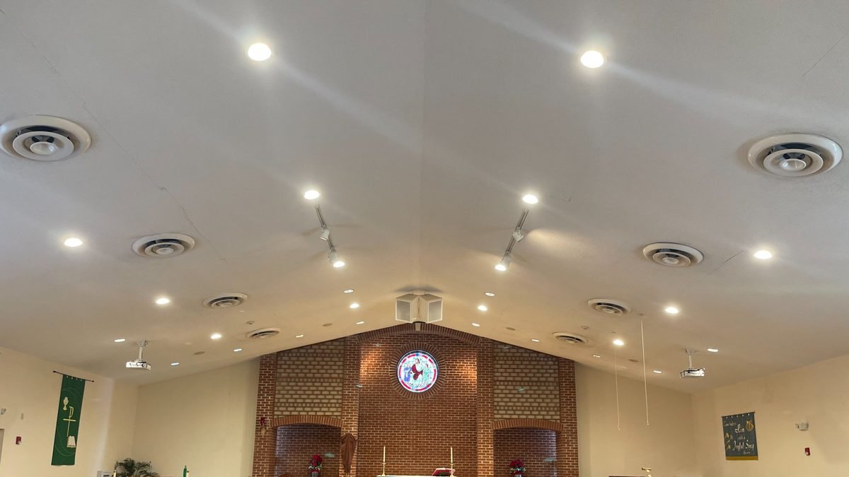 Church LED lighting retrofit by SparkWise Electric - commercial interior LED upgrade