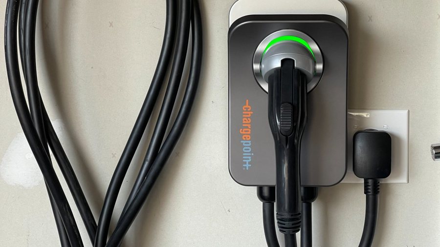 ChargePoint EV charger installed in garage by SparkWise Electric in Northern Virginia