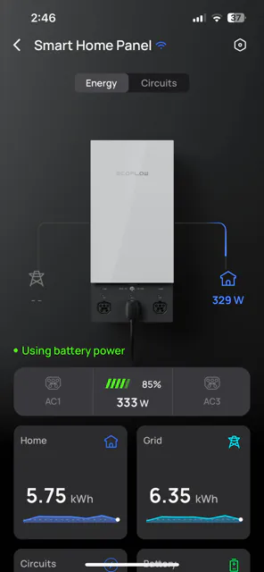 EcoFlow Smart Home Panel mobile app interface