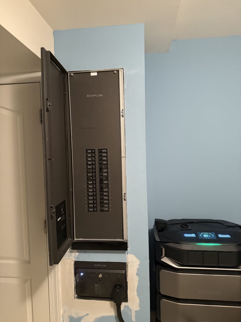 EcoFlow Smart Home Panel 3 with battery installed by SparkWise Electric, certified EcoFlow installer in Northern Virginia