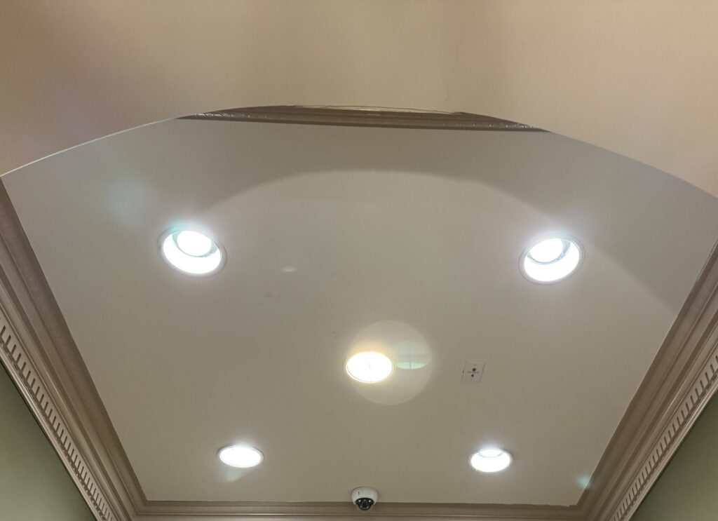 LED recessed lighting retrofit in coffered ceiling at a Washington DC diplomatic facility by SparkWise Electric