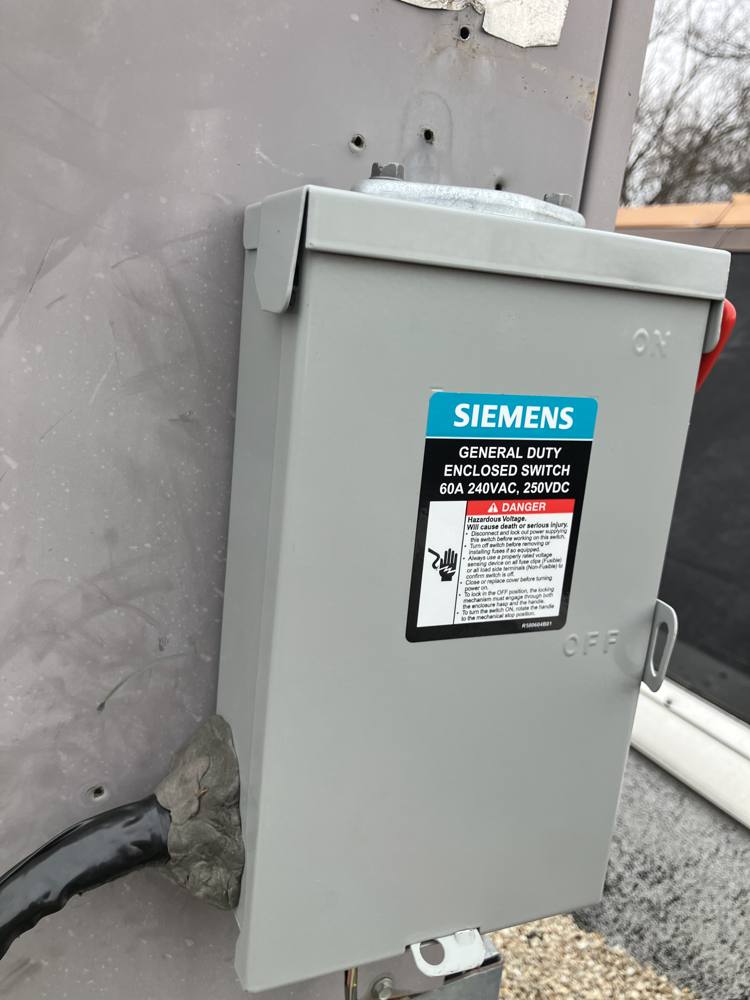 Siemens 60 amp commercial safety switch installed by SparkWise Electric in Burke VA